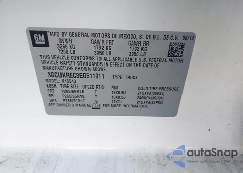 2014 Chevrolet Silverado 1500 1Lt from USA, damaged, VIN 3GCUKREC8EG511011